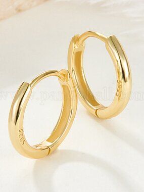 925 Sterling Silver Huggie Hoop Earrings, Round Ring, with S925 Stamp, 14mm